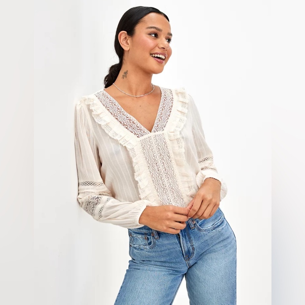 AE V-Neck Ruffle Lace Blouse - Picture 2 of 9